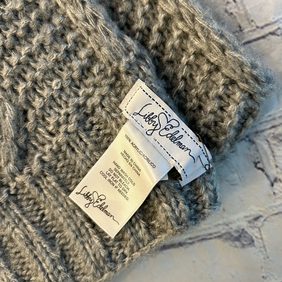 LIBBY EDELMAN CHUNKY KNIT SWEATER GREY ACRYLIC WOMEN’S OBLONG SCARF - Picture 4 of 5